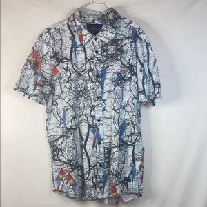 Vintage Blacksmith Men's White Parrot Print Shirt, Size 2XL